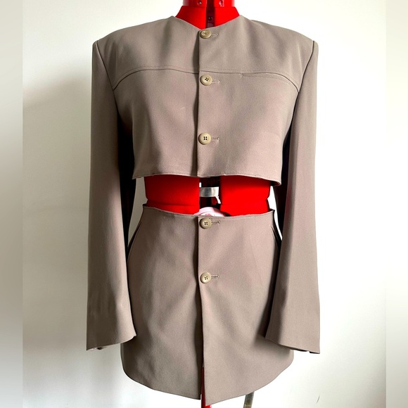 Reworked Vintage Taupe Blazer and Skirt Set - L - Picture 3 of 4